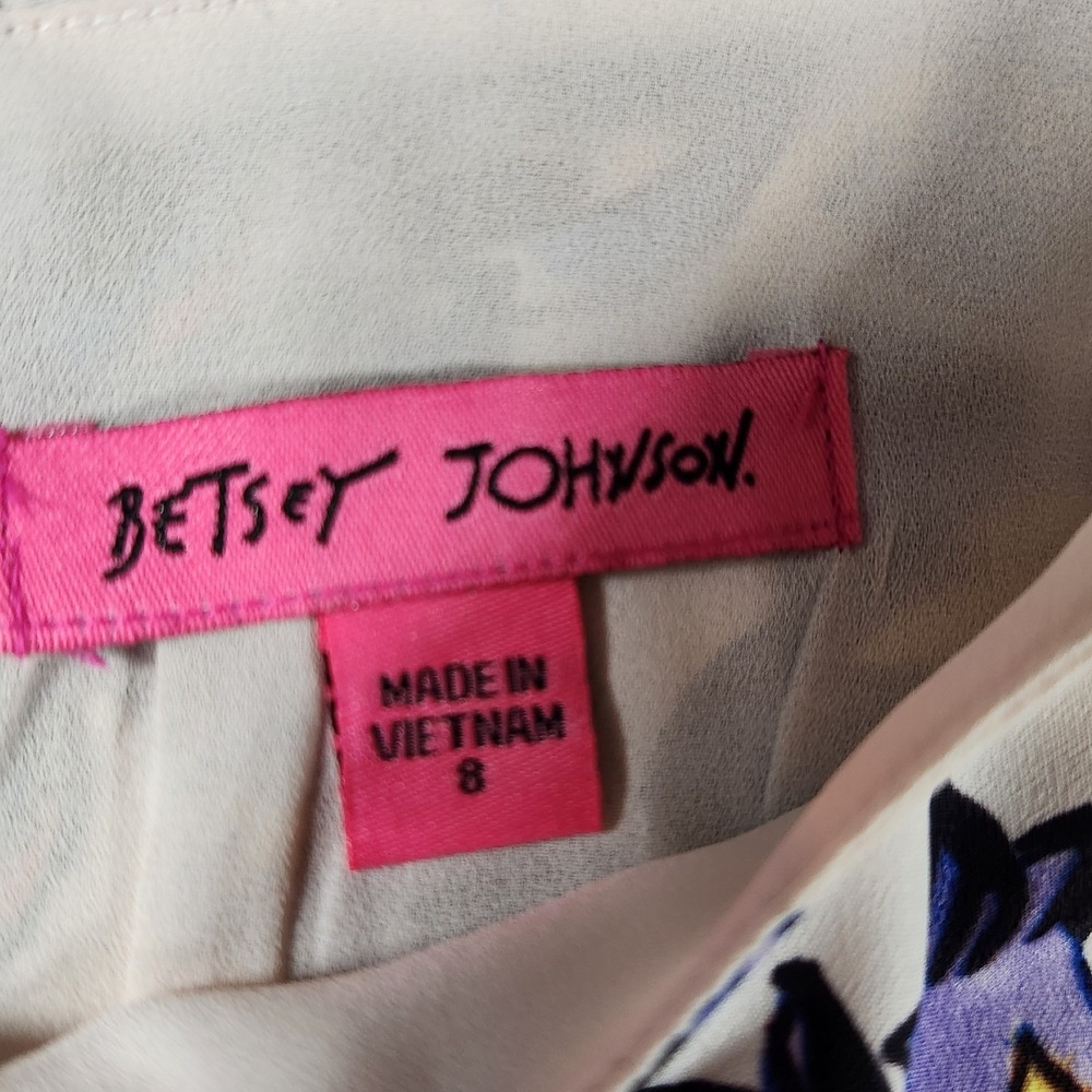 Betsey Johnson Dress Floral Shift Knee Length Cap Sleeve‎ Loose Flowy Size 8 - Picture 2 of 12